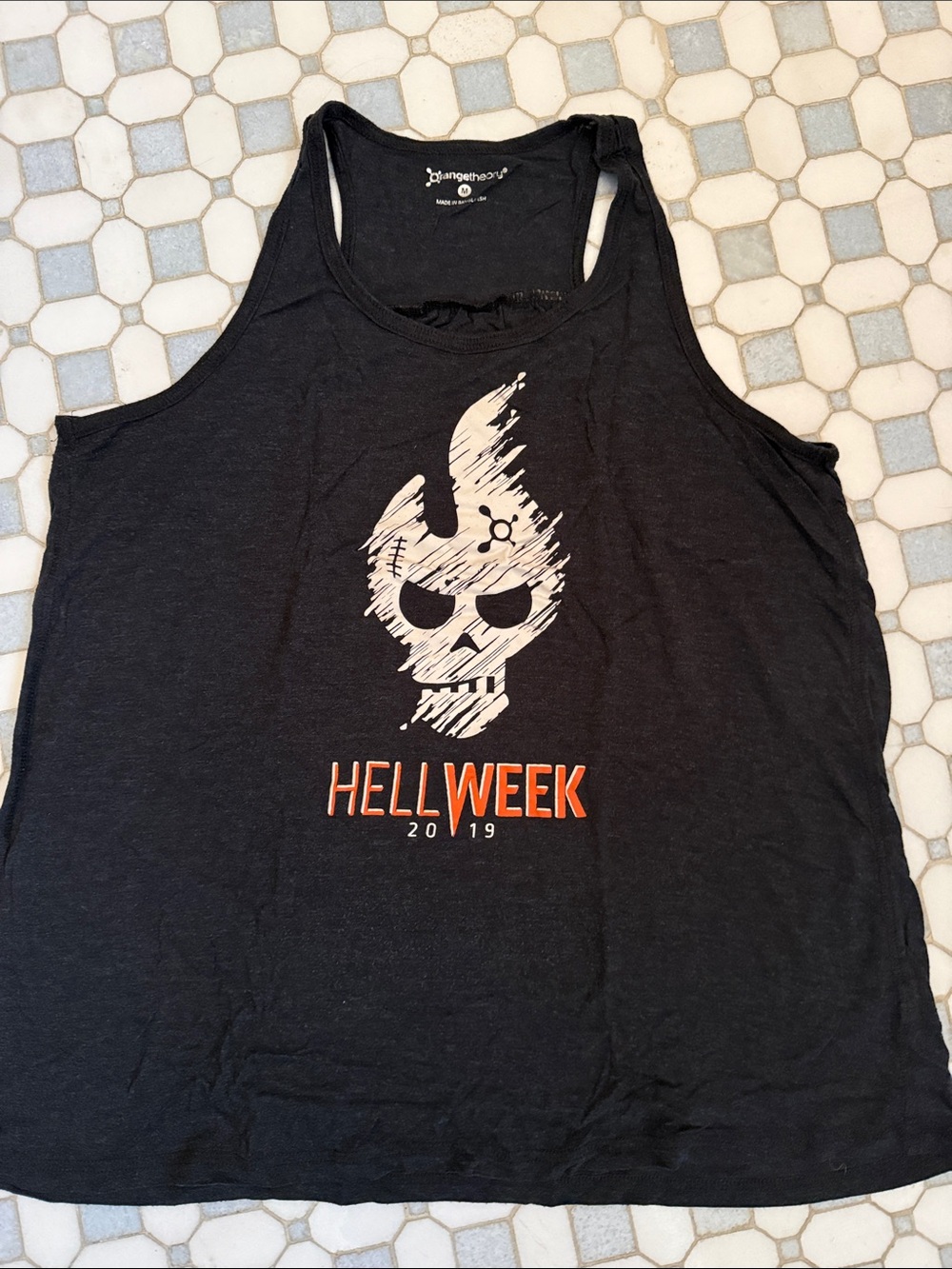 Orangetheory 2019 hell week Tank Top with White Skull & Orange 'Hellweek'